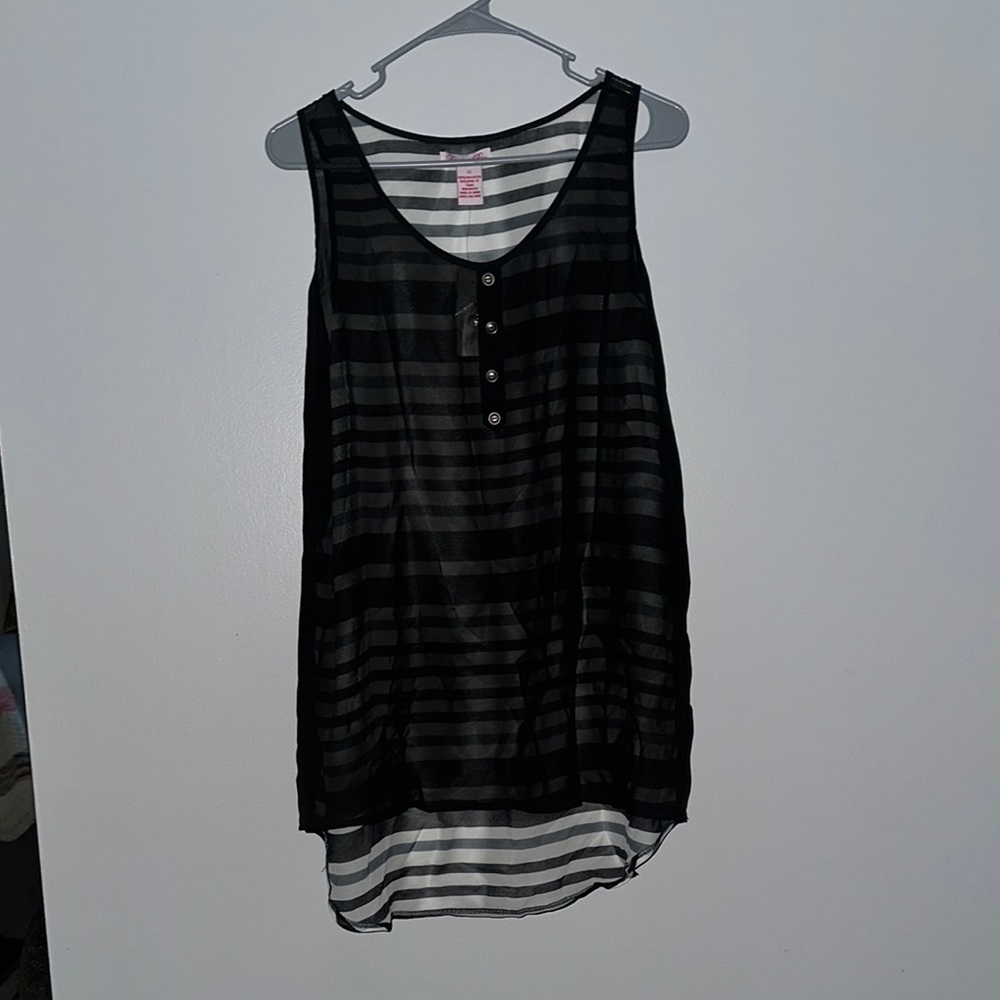 Black and White Sleeveless Tank Top with Sheer Layering